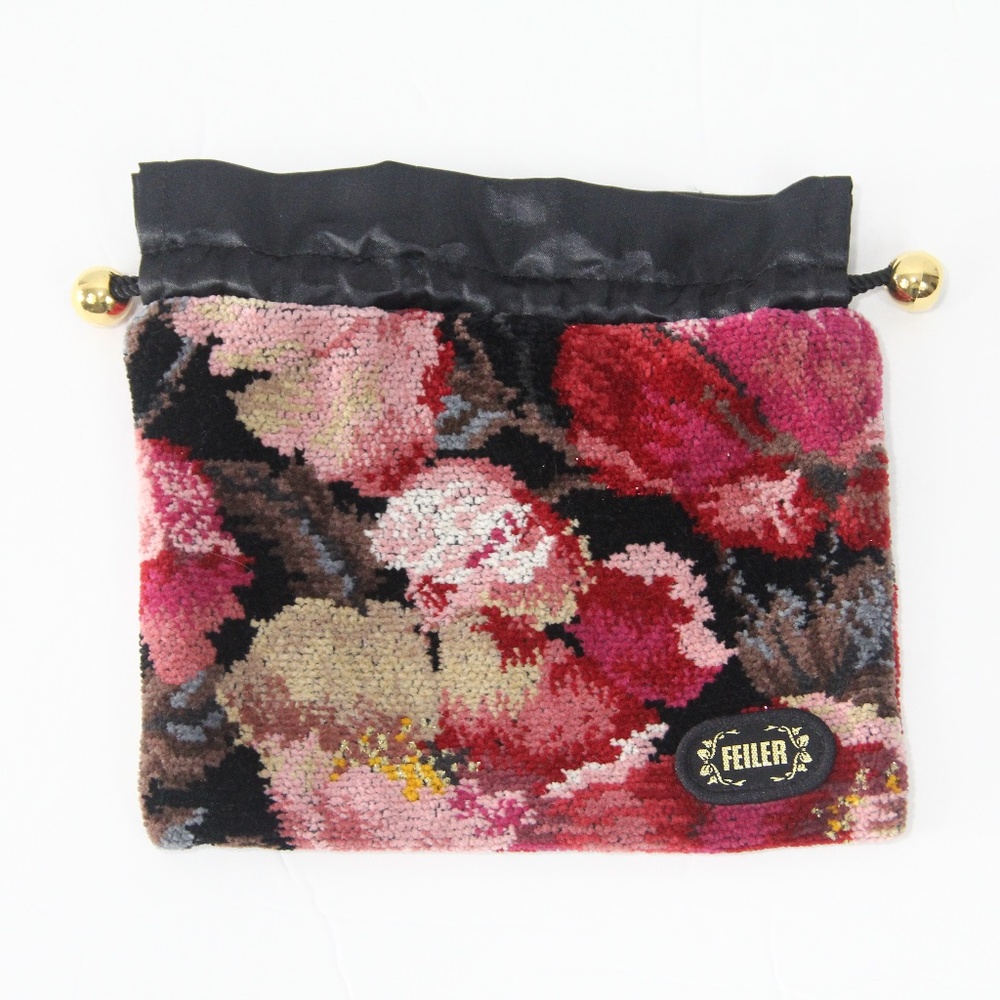 Feiler Chenille Bag Jewelry Pouch Floral Germany Make Up